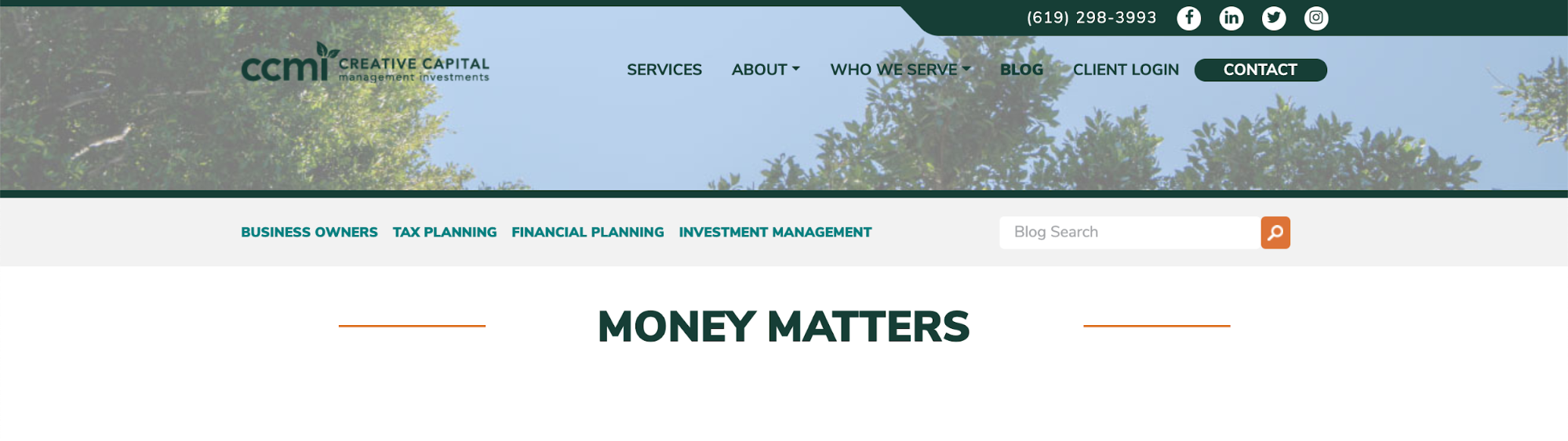 "money matters' header screenshot from our website