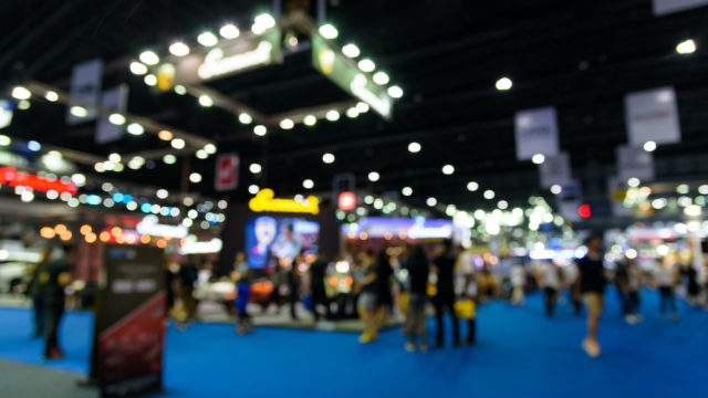 Blurred background of event exhibition show public hall, business trade concept