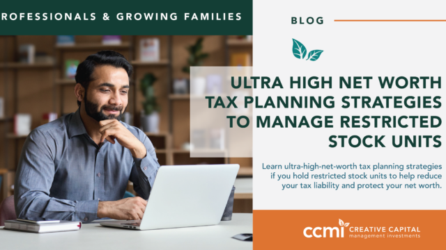An ultra-high-net-worth client and financial advisor evaluate tax planning strategies for managing restricted stock units and reducing tax liability.